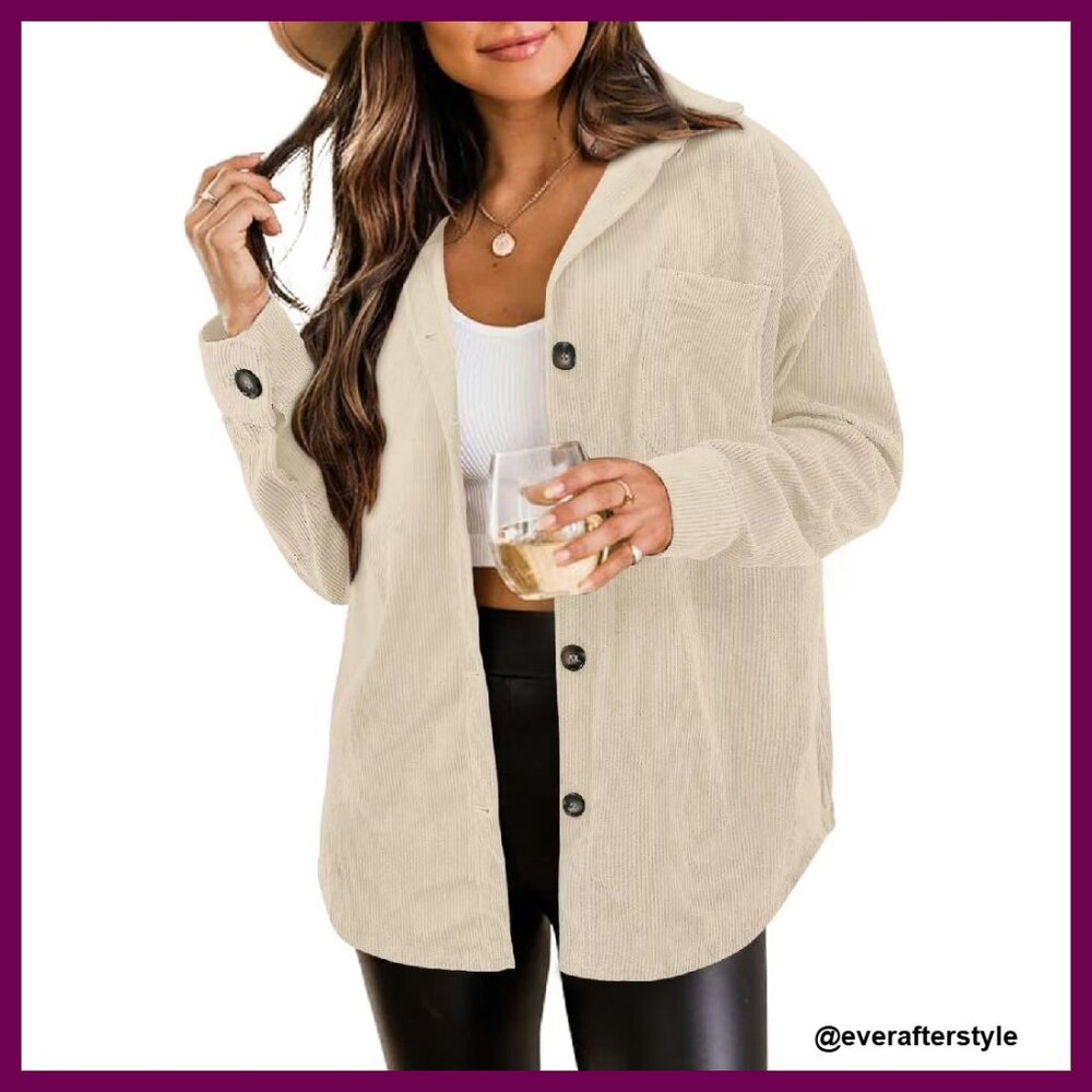Corduroy Shacket Jacket Button Down Oversized Chi… - image 1